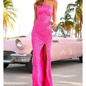 Sherri Hill Pink One Shoulder Dress